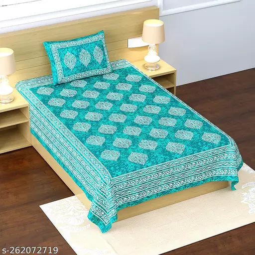 single cotton bedsheet with 1 pillow cover