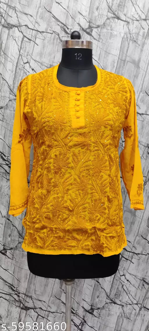 Sequence Aari Work Georgette Short Top.