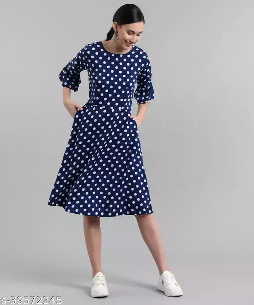 Vivient Women Nevy Blue White Dott Polka Dress