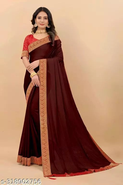 Bhagalpuri Soft Silk Coffee Lace border Saree With Blouse BY KRADDLE