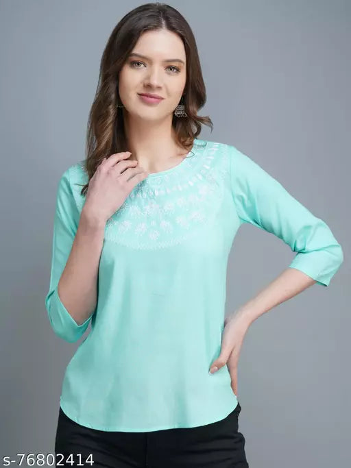 womens rayon embroidery top  offical top  printed top  partywear top  festival top