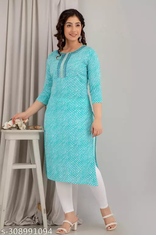 Mialo fashion leheriya embroidered  straight kurta for women.