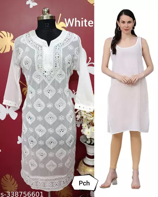 Chikankari embroidered boota jaal georgette kurti with cotton inner.