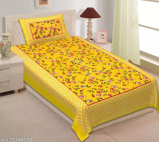 Jaipuri Pure Cotton Single Bedsheet With 1 PillowCover