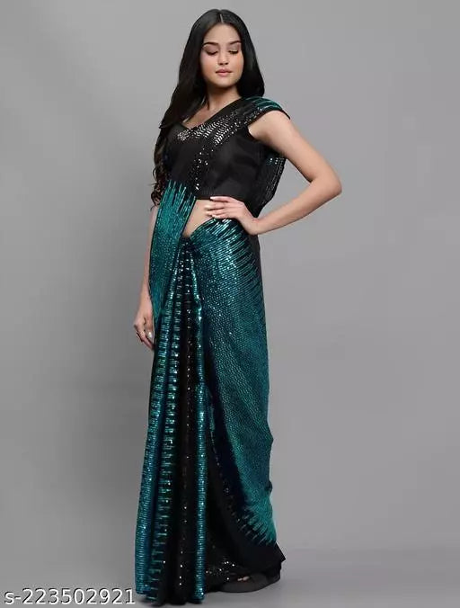 NEW LAUNCHING SUPER HIT TEAL DESIGNER SEQUANCE Georgette  SAREES BY KRADDLE