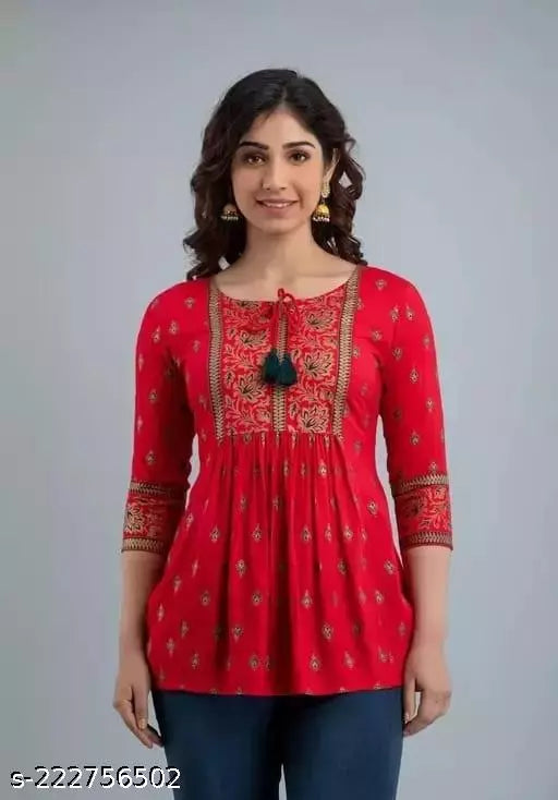 womens rayon printed partywear top  festival wear top  trendy top  flared top