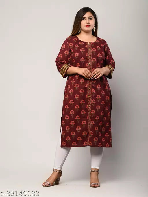 Swasti  Plus Size  Women Floral Print  Printed Pure Cotton Frontslit Kurta