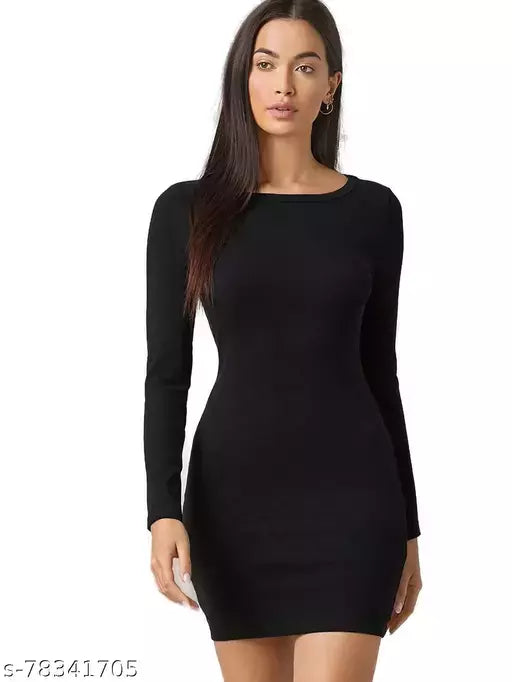 Women's Solid Bodycon Western Black Mini Dress