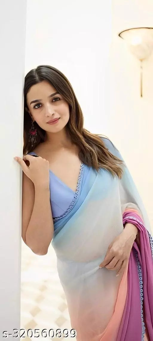 MULTY COLOUR ALIYA SHADING GEORGET SAREES WITH BLOUSE BY KRADDLE