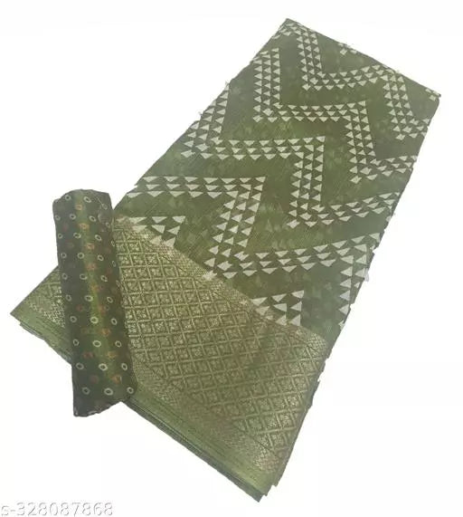 LIGHT WEIGHT BEST DESIGN EMBELLISHED BORDER ( COTTON BLEND -ART SILK MIX MATERIAL) SKIN FRIENDLY SAREE WITH UNSTICHED BLOUSE
