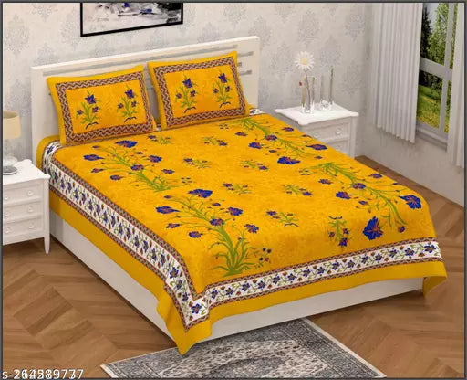 pure cotton jaipuri double bedsheet with 2 pillow covers