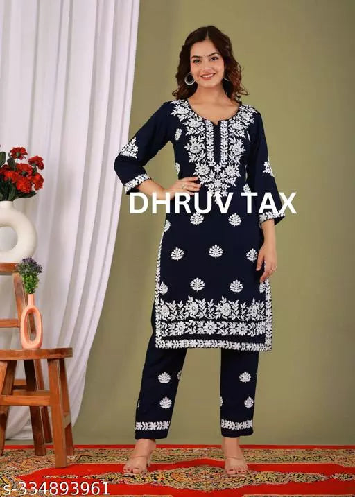 BEST FULL CHIKANKARI WORK KURTI WITH PLAZZO