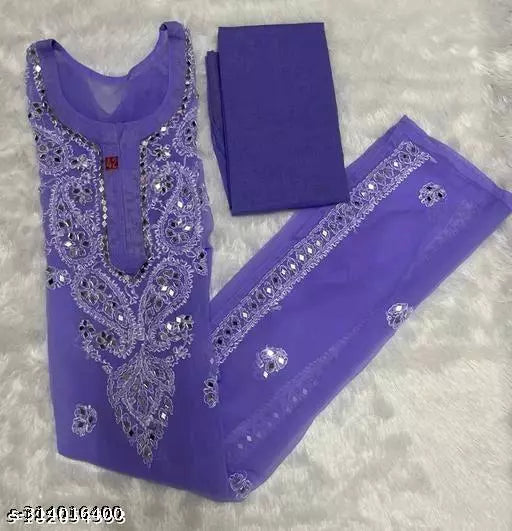 Mirror work embroidered Chikankari chiffon kurti with cotton inner.