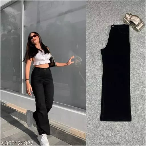 Elegant Black Wide-Leg Denim Trousers