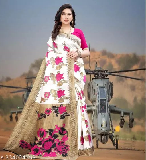 LIGHT WEIGHT BEAUTIFUL DESIGN COTTON BLEND -ART SILK MIX MATERIAL) SAREE WITH UNSTICHED BLOUSE