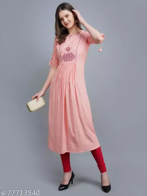 womens rayon embroidery long kurta  flaryed kurta  trendy kurta  partywear kurta anarkali kurta  rayon kurta  embroidery kurta