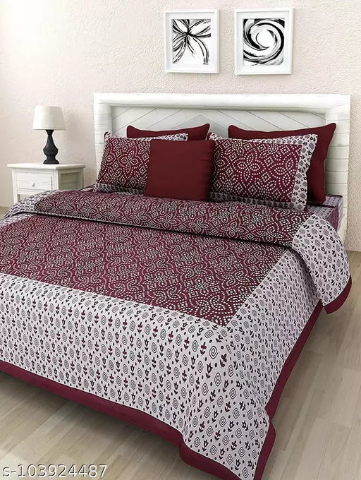 Double Pure Cotton Bedsheet With 2 Pillow Covers