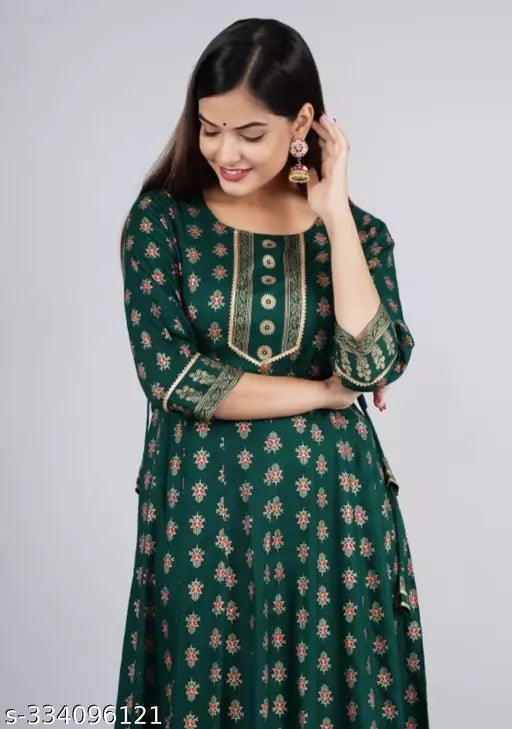 N. Gold Printed Green Gown