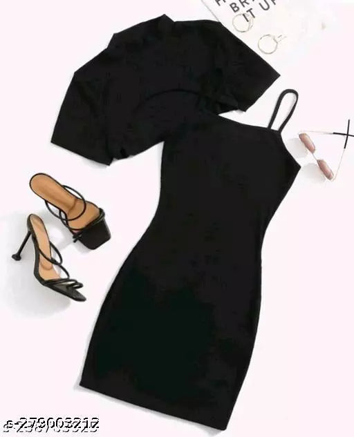 STYLISH KNITTED FABRIC LONG DRESS+ TOP COMBO
