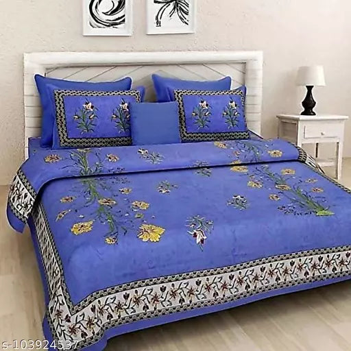 Double Pure Cotton Bedsheet With 2 Pillow Covers