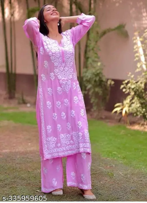 BEST FESTIVE WEAR CHIKANKARI WORK KURTA WITH PLAZZO