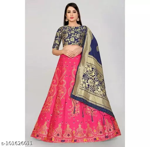 BANARASI SILK LEHENGA CHOLI WITH BLOUSE (UN-STITCHED) BY VAIDIK ETHNIC