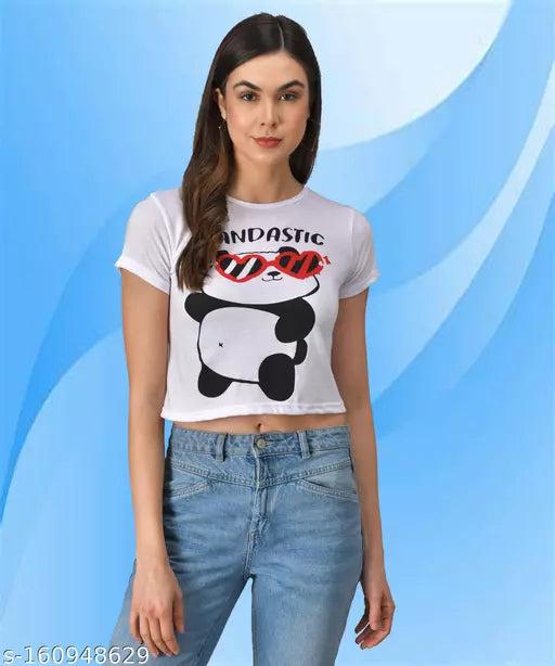 Vivient white Panda printed top for women and girls