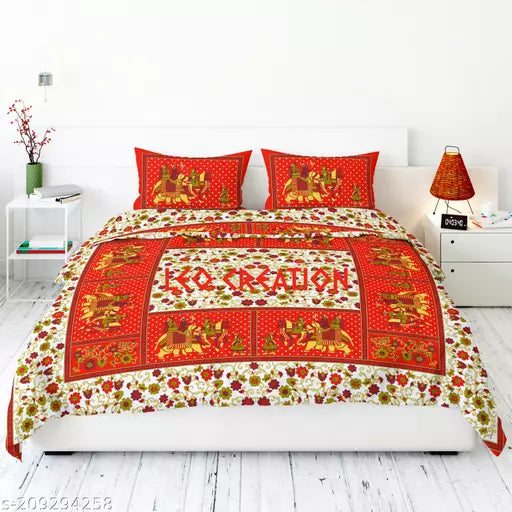 Jaipuri Pure Cotton Double Queen Bedsheet With 2 Pillow Covers