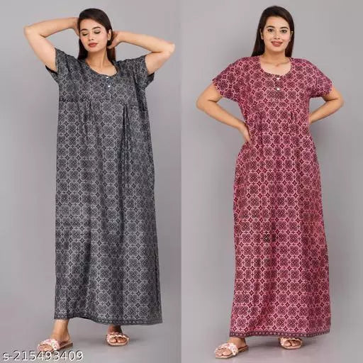 Geeta Fashion Casual Wear Nighty Cotton Nighty For Women Combo(Pack Of 2)