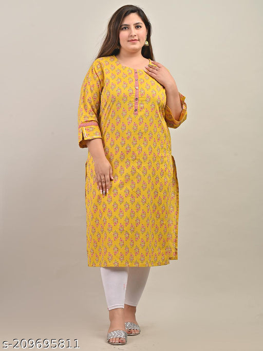 Swasti Women Printed  Floral Print Pure Cotton Straight Kurta (Yellow)