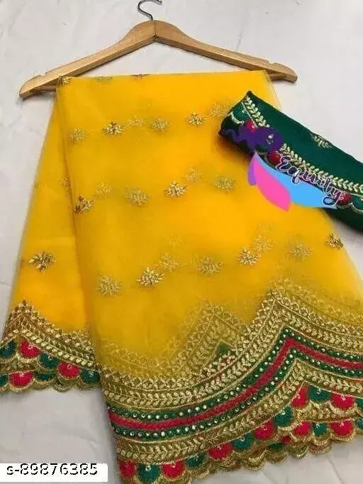 PUSPA YELLOW EMBROIDERY  SARI