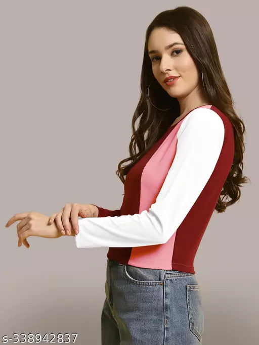 Casual Regular Sleeves Color Block Women Multicolor Top (Women Top | Women Tops | Top | Tops)