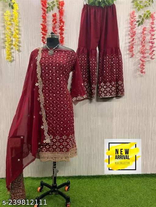 Aagyeyi Sensational Salwar Suits & Dress Materials Georgette 9mm Heavy sequence Work Wear Suit Like Party Wear Garara suit