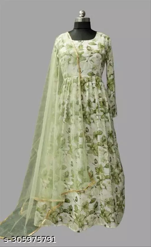 QVAZOR Stylish Fancy Trendy Printed Georgette Gown For Women For Party Wedding Festival Functions