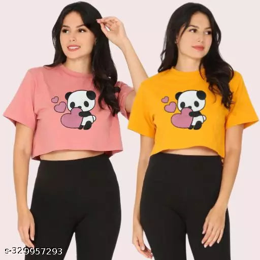 VK TOPS Trendy Feminine Printed Crop Tshirt Round Neck Top For Womens