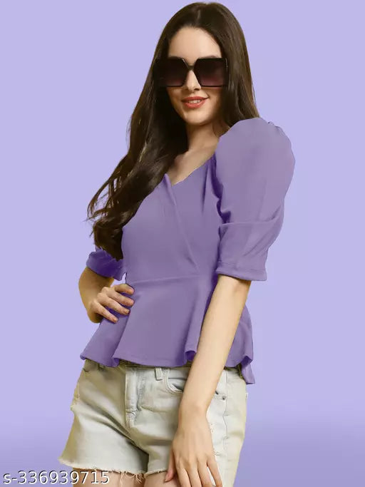Sweetheart Neck Puff Sleeves Peplum Top (Women Top | Women Tops | Top)