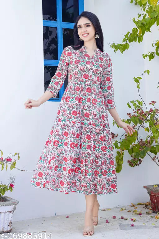 Shree fashion's Cotton Anarkali Printed  multicolors  Kurtis for women