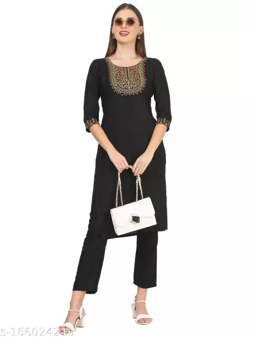 BPT Designer Rayon Embroidered Kurta Palazzo Set For Womens