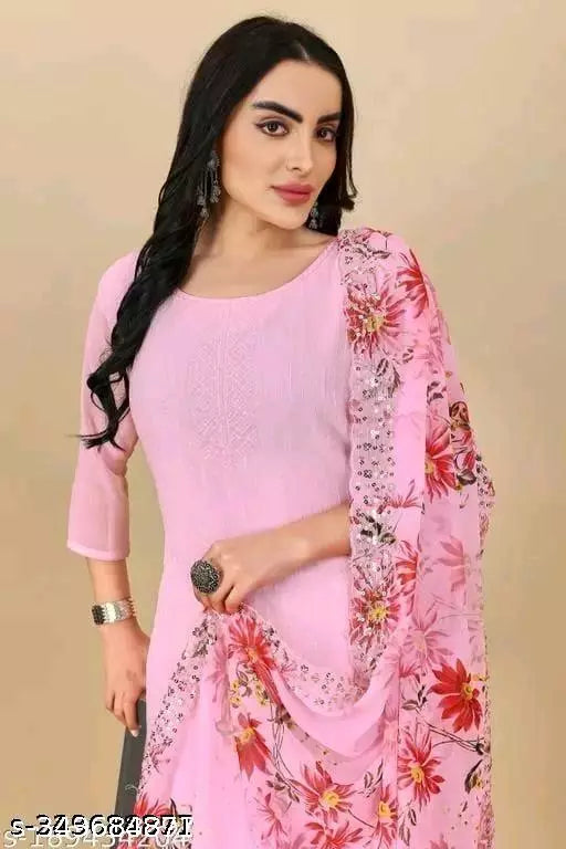 Georgette Dress Material For Womens With Embroidered Work On It