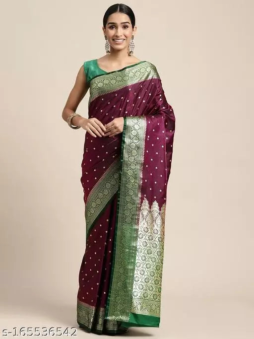 Banarasi Satin Silk Embroidery Saree With Heavy Pallu