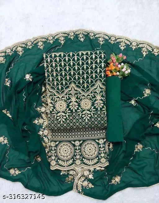 Women's Super  Festival Wear Green Floral Patiala Embroidered Sequence Work Georgette Salwar Suit & Dress Materials