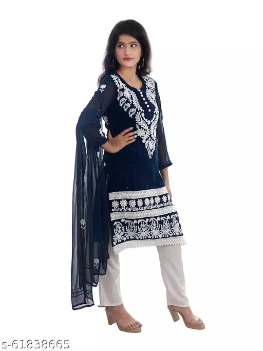 Pooja Georgette medium kurti stole laish