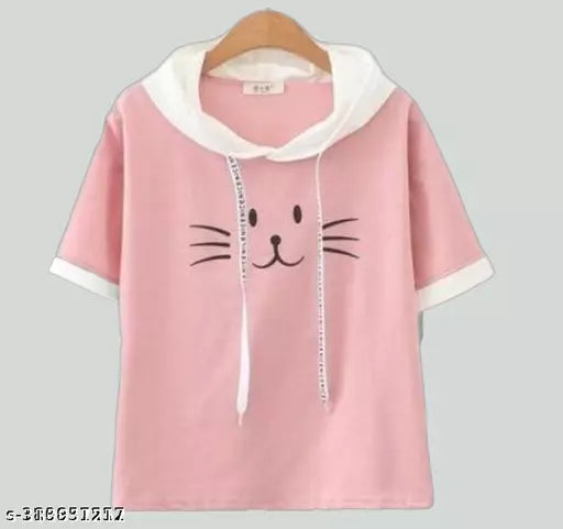 Women Color Block HALF Sleeve Designer hooded casual wear Top for women and Girls