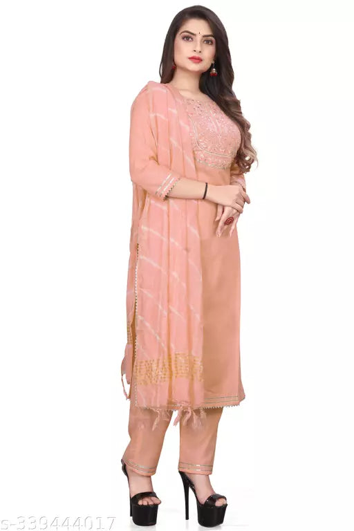 Elegant Women's Orange Kurta Set with Pant  Dupatta  and Stylish Kurti Top: Perfect for Ladies' Dressing with Unique Pajama Design