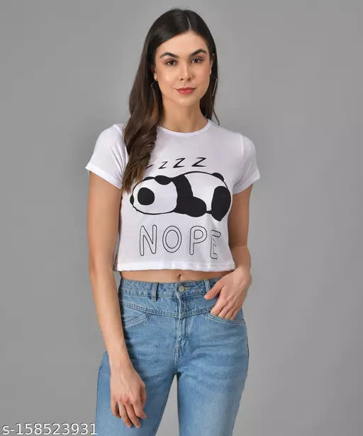 Vivient White Panda Printed Top For Women And Girls