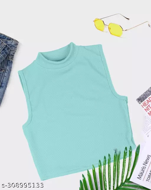 Women's Solid Cotton Rib Knit Crop Tank Top