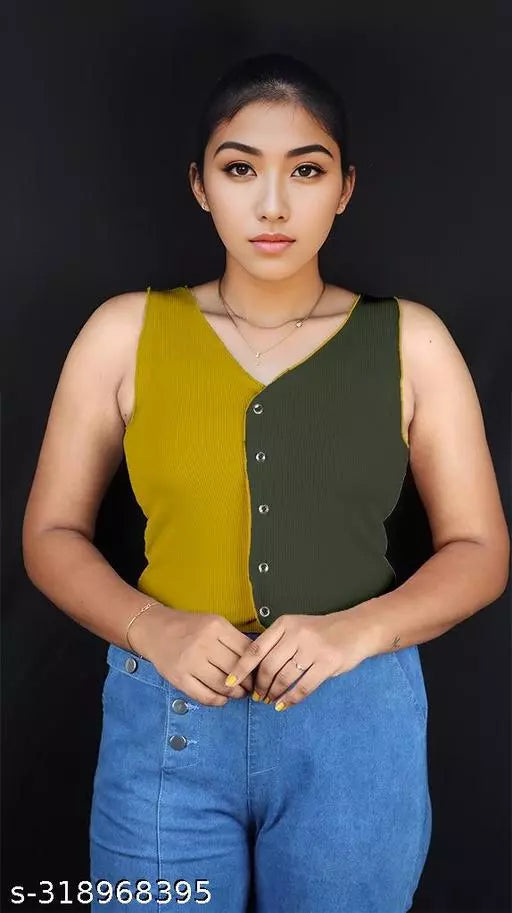Women's Solid Cotton Rib Knit Crop Tank Top