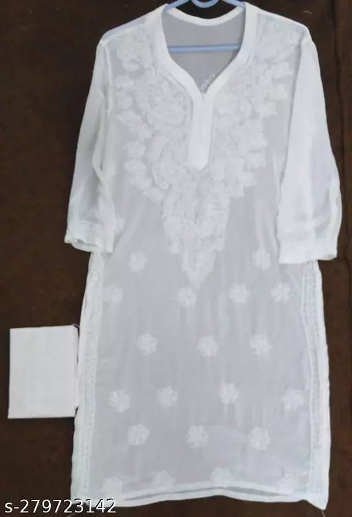 CHIKANKARI CHIFFON KURTI WITH INNER