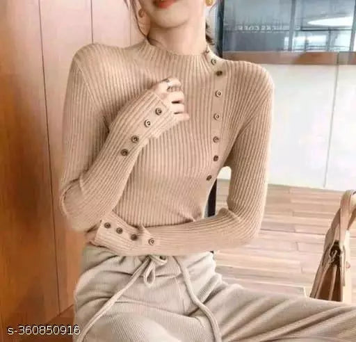 Jkp Collection Women's & Girl's Casual Top For Stylish Lycra Fabric Full Sleeve Solid pattern Perfact Top In Color Beige