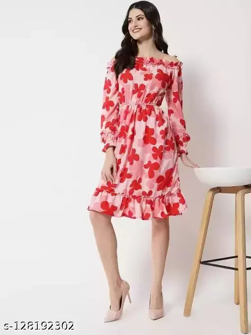 women red flower dress